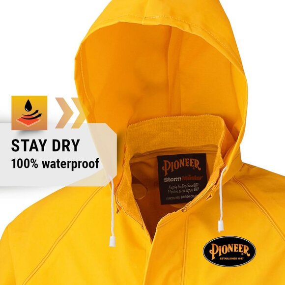 Pioneer Mens Yellow FR Resistant PVC Waterproof Long Rain Gear Jacket for Work - Picture 2 of 6